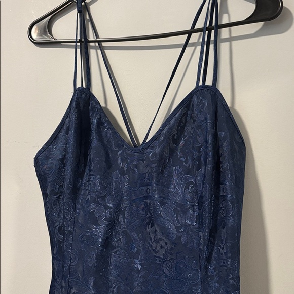 Vintage Victoria's Secret Gold Label Navy Blue Embossed Floral Babydoll Teddy - Picture 2 of 6